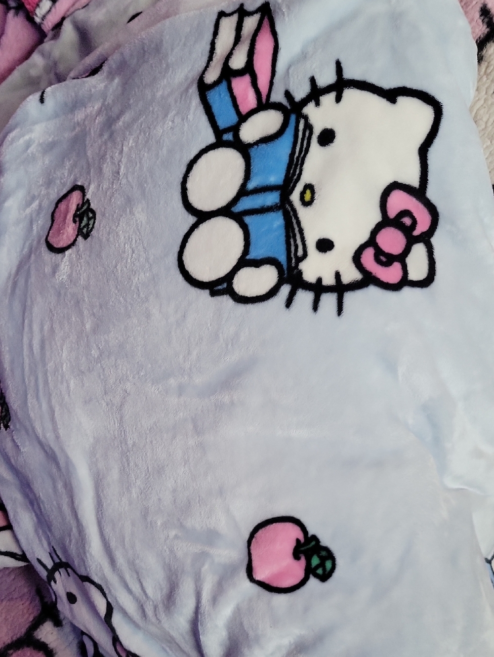 Hello Kitty twin size Light Blue Plush Blanket with Pink Accents